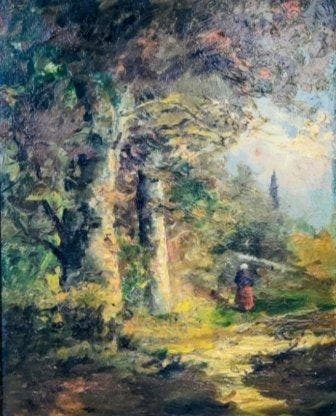 Europese school (XIX-XX) - Forest Path with wood gatherer
