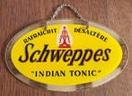 Oude en authentieke reclameplaat van glas SCHWEPPES. -