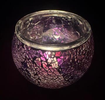 Handgemaakte paarse mozaïek theelichthouder 11×11×9 cm, Huis en Inrichting, Woonaccessoires | Kandelaars en Kaarsen, Ophalen of Verzenden