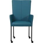Leren eetkamerstoel Deal met armleuning - Hermes Turquoise, Huis en Inrichting, Stoelen, Blauw, Nieuw, Leer, Ophalen of Verzenden