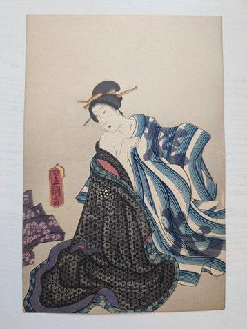 Clothes fluttering in the wind - Utagawa Kunisada