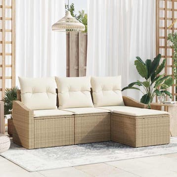 vidaXL Bankstel 4 st Beige poly rattan, Verzenden, Nieuw, 4 zitplaatsen