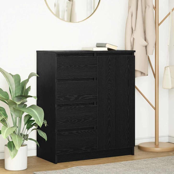 vidaXL Dressoir met lades 71x35x84 cm spaanplaat zwart, Huis en Inrichting, Kasten | Dressoirs, 25 tot 50 cm, Nieuw, 50 tot 100 cm