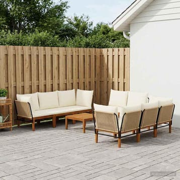 vidaXL 9 st Massief acaciahout & touw Naturel, Verzenden, Nieuw, Meer dan 8 zitplaatsen