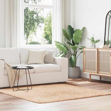 vidaXL Hoogpolig vloerkleed NAVARRA 160x160 cm polyester, Verzenden, Nieuw, Beige