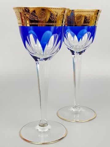 Moser & Söhne - Wijnglas (2) - Gouden rand Lady Hamilton -, Antiek en Kunst