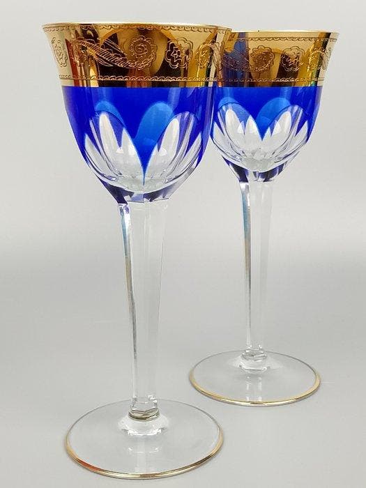 Moser & Söhne - Wijnglas (2) - Gouden rand Lady Hamilton -, Antiek en Kunst, Kunst | Designobjecten