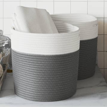 vidaXL Opbergmanden 2 st Ø 28x28 cm katoen grijs en wit, Verzenden, Nieuw