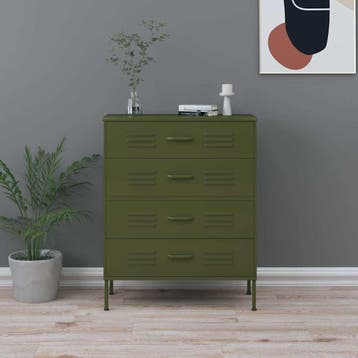 vidaXL Ladekast 80x35x101,5 cm staal olijfgroen, Kinderen en Baby's, Kinderkamer | Commodes en Kasten, Verzenden, Nieuw