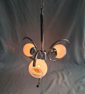 Lamp - Chroom, Glas, Metaal, Antiek en Kunst, Antiek | Lampen