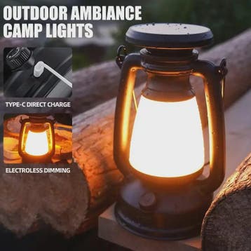 Retro Camping Lantaarn met Sfeerverlichting - Oplaadbaar & D, Verzenden, Nieuw