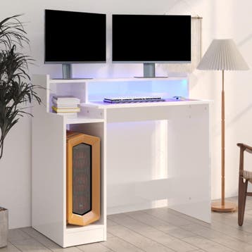vidaXL Bureau met LED-verlichting 97x45x90 cm hout hoogglans, Huis en Inrichting, Bureaus, Verzenden, Nieuw