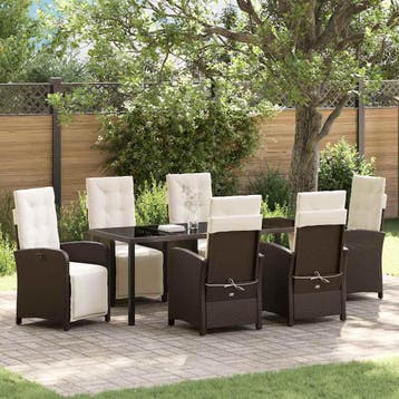 vidaXL Tuin eettafelset 7 st Bruin poly rattan, Verzenden, Nieuw, Rotan, 7 zitplaatsen