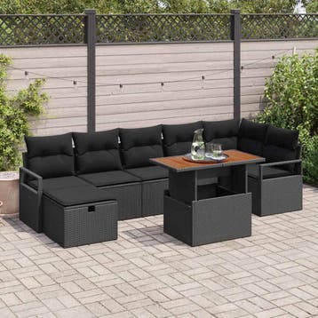 vidaXL Tuinbankenset 8 st Zwart poly rattan, Verzenden, Nieuw, Rotan, 8 zitplaatsen
