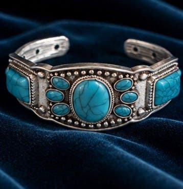 Vintage verzilverd turkoois manchetarmband - Armband