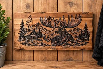 Uniek teakhouten wandbord eland 85x34 cm – diep V-carve gefr, Ophalen, Eigen ontwerp, Hout, Vintage