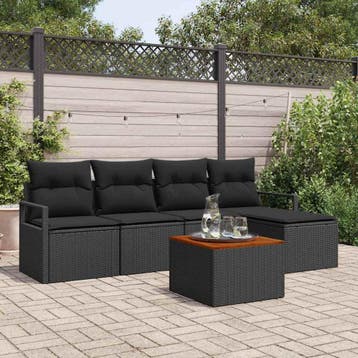 vidaXL Tuinbankenset 6 st Zwart poly rattan, Tuin en Terras, Verzenden, Nieuw, Rotan, 6 zitplaatsen