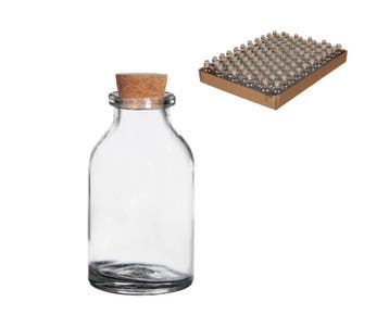 Miniflesjes met kurk 6x3 cm 20 ml tray ca. 105 stuks, Ophalen of Verzenden, Nieuw