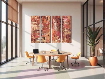 Abstracte kunst gemaakt door Emiel. In rood oranje en geel, Verzenden