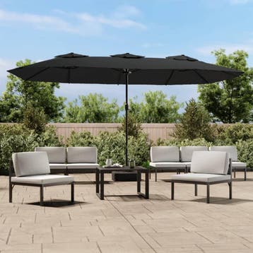 vidaXL Parasol dubbel dak 449x265 cm zwart, Verzenden, Nieuw, Meer dan 4 meter