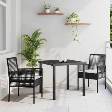 vidaXL Tuin eettafelset met kussen 3 pcs Zwart poly rattan, Verzenden, Nieuw, Rotan, 3 zitplaatsen