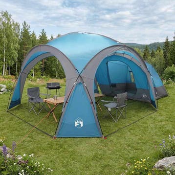 vidaXL Zijtent met dak Blauw 410 x 410 x 250 cm Polyester en, Caravans en Kamperen, Verzenden, Nieuw, Tot en met 2