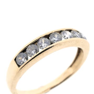 Gouden rijring met zirconia, 18 tot 19, Gebruikt, Overige kleuren, Ophalen of Verzenden