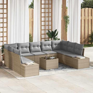 vidaXL Tuinbankenset 9 st 8-Aantal zitplaatsen Beige en, Verzenden, Nieuw, Rotan, Meer dan 8 zitplaatsen