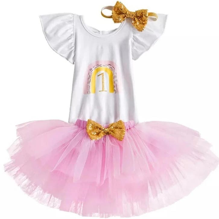 Eerste verjaardag cakesmash setje Rainbow Love, Kinderen en Baby's, Babykleding | Maat 80, Jurkje of Rokje, Meisje, Nieuw, Verzenden