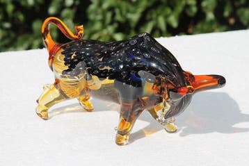 sculptuur, Beeld bull in murano stijl - 17 cm - Glas, Antiek en Kunst