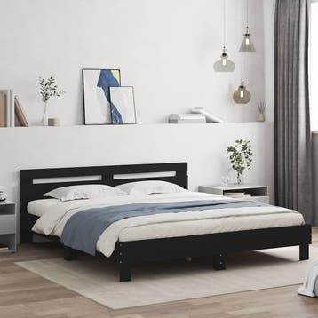 vidaXL Bedframe met hoofdbord bewerkt hout zwart 180x200 cm, Huis en Inrichting, Eenpersoons, Verzenden, Zwart, Nieuw