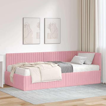 vidaXL Hoekbedframe met Matras met hoofdeinde 2 st Grijs, Huis en Inrichting, Verzenden, Nieuw, Stof