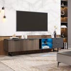 TV-Meubel 200 cm – Zwart Marmerlook met LED en Deuren, Huis en Inrichting, Kasten | Televisiemeubels, Verzenden, Nieuw