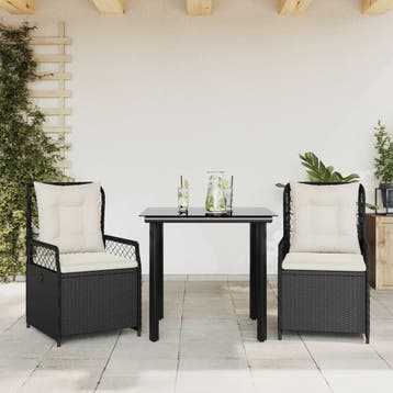 vidaXL 3-delige Tuinset met kussens poly rattan zwart, Tuin en Terras, Verzenden, Nieuw, 2 zitplaatsen, Tuinset