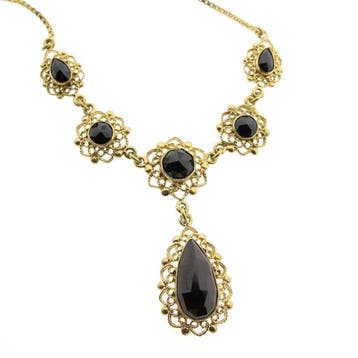 Antiek gouden collier met granaat stenen (Ketting), Gebruikt, Ophalen of Verzenden, Met edelsteen, Goud