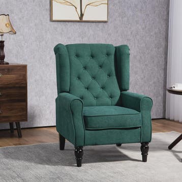 Groene Gestoffeerde Wingback Fauteuil met Brede Zitting en K, Verzenden, Nieuw