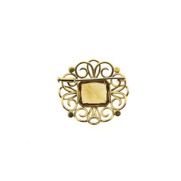 Gouden broche/hanger met citrien (Hanger of bedel), Ophalen of Verzenden, Gebruikt, Goud, Overige merken