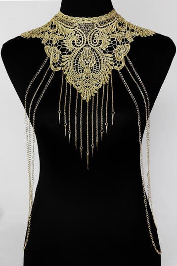 Body Chain Goud Kant Choker Lichaamsketting Victoriaans Sexy, Kunststof, Verstelbaar, Nieuw, Ophalen of Verzenden