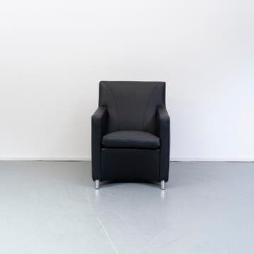 2x Leolux Dolcinea Fauteuil Zwart Leer - Aluminium Frame, Minder dan 75 cm, Ophalen of Verzenden, Zo goed als nieuw, Leer