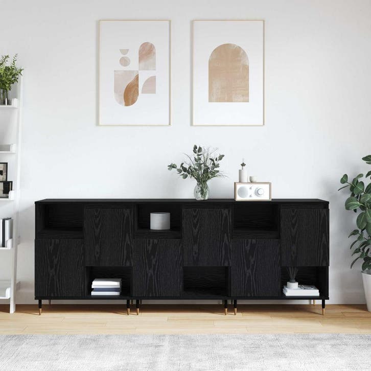 vidaXL Dressoirs 3 st Zwart Eiken, Huis en Inrichting, Kasten | Dressoirs, Nieuw, Minder dan 50 cm, Overige houtsoorten, Verzenden