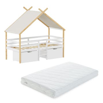 Kinderbed Surnadal huisbed met matras en lades hout wit natu, Verzenden, Nieuw
