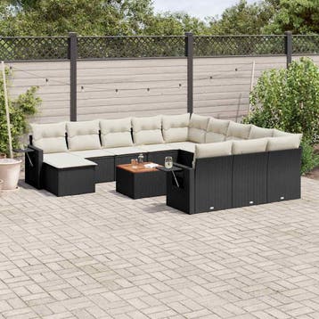 vidaXL 13-delige Loungeset met kussens poly rattan zwart, Verzenden, Nieuw, Loungeset
