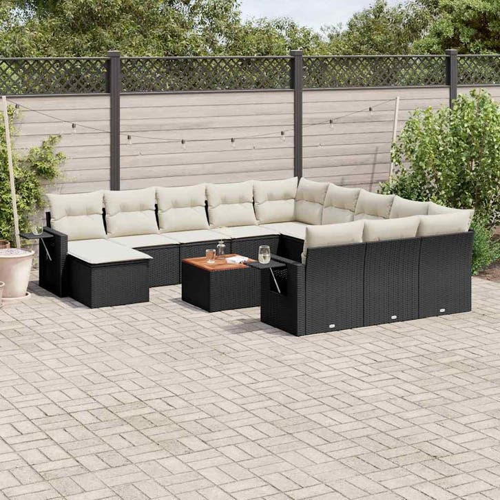 vidaXL 13-delige Loungeset met kussens poly rattan zwart, Tuin en Terras, Tuinsets en Loungesets, Loungeset, Nieuw, Verzenden