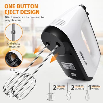 Handmixer - 5 Snelheden met Turbo - RVS Deeghaken & Gardes -, Verzenden, Zo goed als nieuw