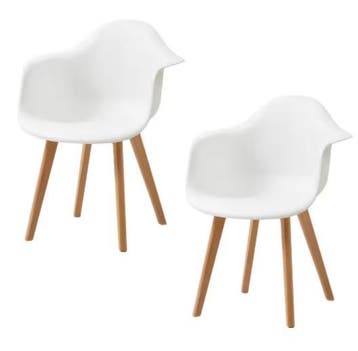 Set van 2 Kunststof Eetkamerstoelen – Armleuningen en Hout, Verzenden, Nieuw