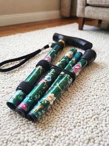 Luxe Opvouwbare - Verstelbare Wandelstok Groene Bloemen, Verzenden, Opvouwbaar, Nieuw