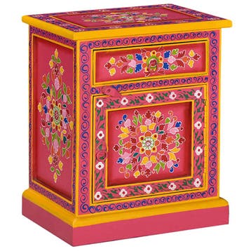vidaXL Nachtkastje handgeschilderd massief mangohout roze, Huis en Inrichting, Minder dan 45 cm, Verzenden, Nieuw, Minder dan 55 cm