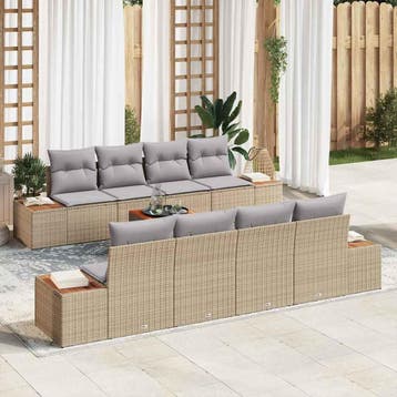 vidaXL Tuin Sofa Set 9 st Beige Poly riet, Verzenden, Nieuw, Rotan, Meer dan 8 zitplaatsen