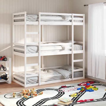 vidaXL Stapelbed 3-persoons massief grenenhout wit 75x190 cm, Verzenden, Nieuw, Wit, Hout