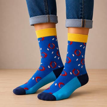 Sokken - Rookworst Print - Geel Blauw - Katoen - Maat 38-45, Nieuw